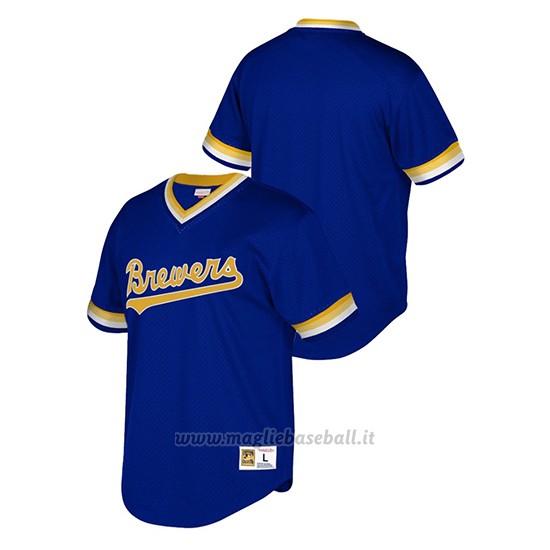 Maglia Baseball Uomo Milwaukee Brewers Cooperstown Collection Mesh Wordmark V-neck Blu